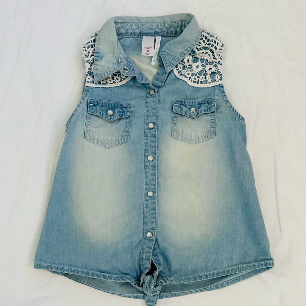 Vintage Justice girls size light blue button up tank top